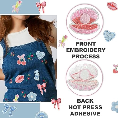 Boho Girly Iron On Patches, Cute Embroidery Applique Patch, DIY Decorative Heat Press Patches for Jeans Jackets Clothing Backpacks Hats (Boho5 12 Pcs) thumbnail 6