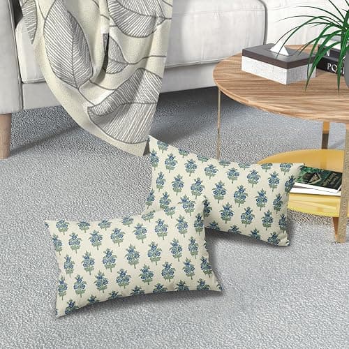 sorfbliss Sage Green Blue Floral Pillow Covers 12x20 Set of 2 Spring Flower Leaves Print Decorative Lumabr Throw Pillow Cases Outdoor Farmhouse Decoration for Sofa Couch Bed thumbnail 2