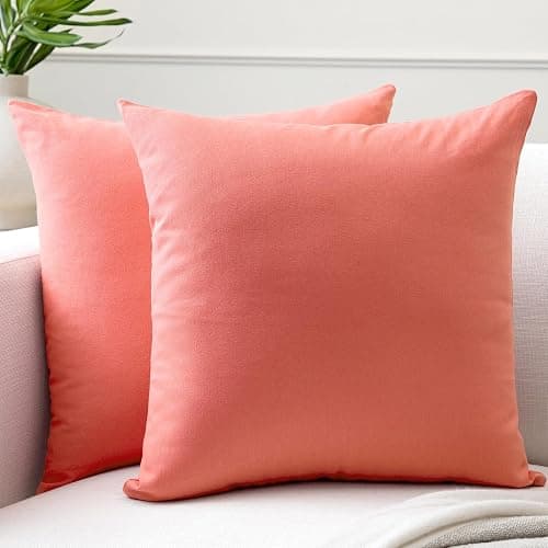 Encasa XO Throw Pillow Covers 18x18 in Set of 2 Coral | No Inserts | Cotton Pillow Covers for Living Room, Bed, Sofa, Couch | Decorative Cushion Covers with Improved Zipper - Image 1