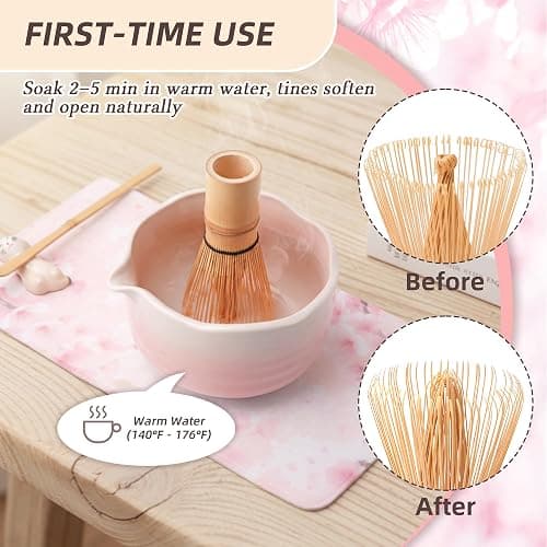 ECOLEMON 7-Piece Pink Matcha Set, 18oz Gradient Pink Sakura Matcha Bowl with Spout, Bamboo Whisk and Holder, Matcha Kit, Cute Macha Gift Set for Women & Matcha Lovers Starters, Mother's Day Gift thumbnail 6