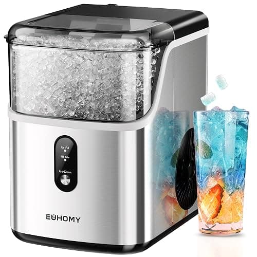 EUHOMY Nugget Ice Makers Countertop, Pebble Ice Maker Machine with 35lbs/24H Soft Ice, Self-Cleaning Sonic Ice Maker with Ice Scoop&Basket, Pellet Ice Maker for Home/Kitchen/Office(Stainless Steels) - Ice Machine - 35LBS/Day - Silver - Image 1