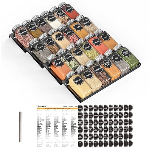 SpaceAid Spice Drawer Organizer with 24 Spice Jars