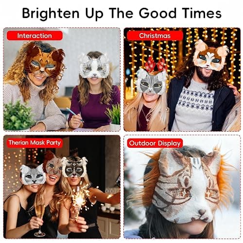 Blurap 124 PCS Therian Mask Kit Cat Masks to Dress Up DIY Therian Cat Mask Set with Fur Eye Mesh Stickers Furry Masks for Christmas Easter Crafts Masquerade Cosplay Party thumbnail 4