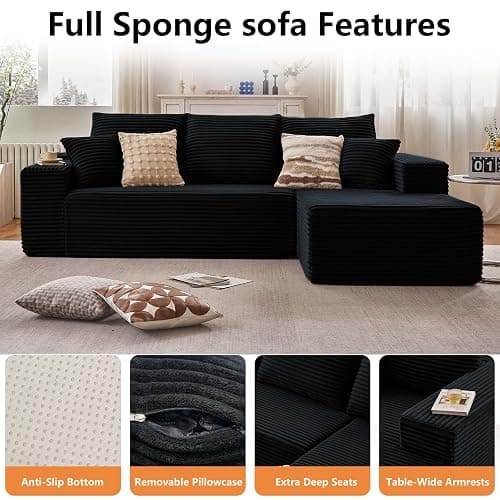 atosela Sectional Couches for Living Room Cloud Couch Sofa with L-Shape Couch in a Box Upholstered Boneless Couchs Modern Modular Sectional Couch with Chaise(Black,3 Seater-Right-Facing Chaise-96) thumbnail 4