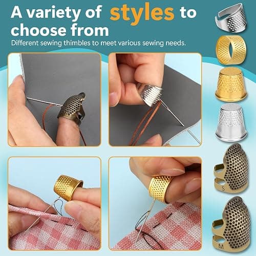 ZMAAGG Thimbles for Hand Sewing, 8 PCS Sewing Thimble Kit, Metal Finger Protectors, Thimble Ring for Hand Quilting and Embroidery thumbnail 5