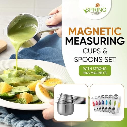 Spring Chef Magnetic Measuring Cups & Spoons Set, Patented, Strong N45 Magnets, Heavy Duty Stainless Steel Fits in Spice Jars for Baking & Cooking, BPA Free, Set of 15 with Leveler, Multicolor thumbnail 4