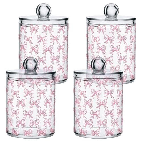 2 Pack Qtip Holder Dispenser with Lids, Cute Pink Bows Plastic Storage Containers, Bathroom Canisters Organizer for Cotton Swab, Cotton Round Pads, Floss 21219887 - 2 Pack - Cute Pink Bows 21219887 thumbnail 7