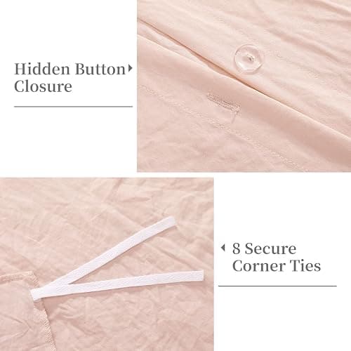 Pink Ruffle Duvet Cover Queen Size, 3PCS Soft Washed Microfiber Vintage French Country Duvet Cover Set for Queen Bed, Pink, 90x90 in thumbnail 4