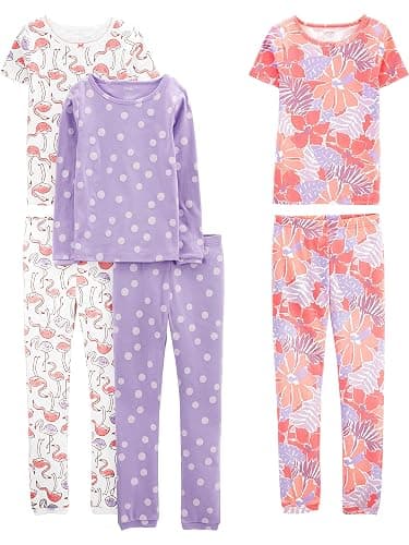 Simple Joys by Carter's girls 6-piece Snug Fit Cotton Pajama Set - Image 1