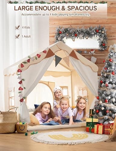 besrey Kids Tent, 2 in 1 Play Tents with Padded Mat and Lights, Large Playhouse for Kids with 2 Doors & 4 Windows, Kids Play Tent House Indoor & Outdoor, Toddler Tent for Girls Boys thumbnail 6