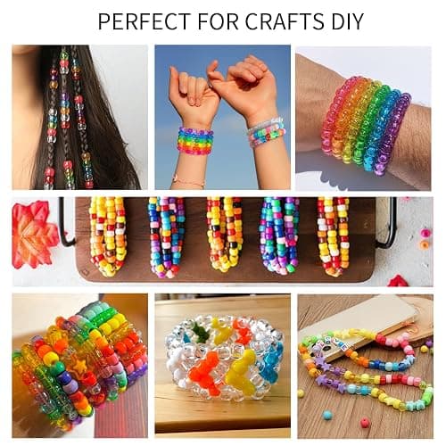 1000+pcs Glitter Pony Beads Bulk, Acrylic 9mm Large Plastic Bead for Bracelets Big Hole Hair Braids Crafts DIY Projects thumbnail 4