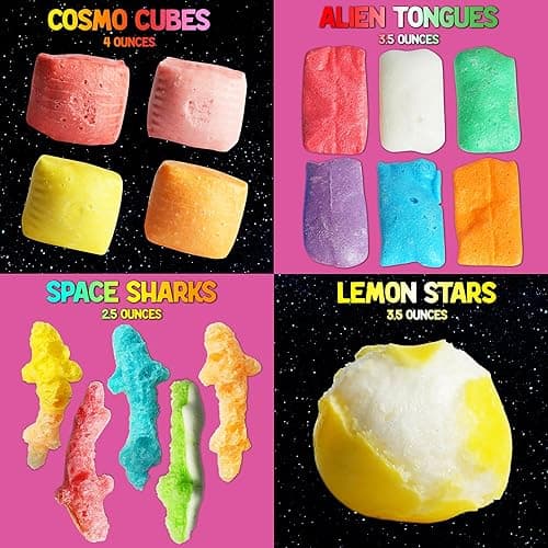 UFO Pack - 9 Kinds of Premium Freeze Dried Candy - Cosmic Crunchies, Moon Clouds, Space Sharks, Alien Tongues, Lemon Stars and More Shipped in a Spaceship Box for Protection - 9 Pack thumbnail 4