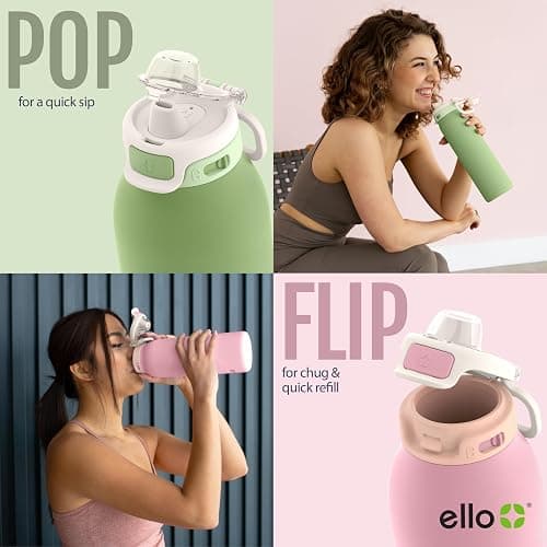 Ello Pop & Fill Stainless Steel Water Bottle with Quick Fill Technology, Double Walled Vacuum Insulated Metal, Leak Proof Locking Lid, Sip & Chug, BPA Free, Holiday Gift for Him Her, 22oz, 32oz, 40oz thumbnail 5