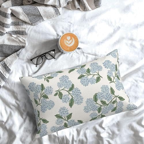 DAFENA Spring Pillow Covers 12x20 Inch 2 Pcs Blue Green Hydrangea Flower Decor Throw Pillows Vintage Floral Seasonal Summer Outdoor Decoration Lumbar Pillowcase Linen Cushion Cover for Couch Sofa thumbnail 2