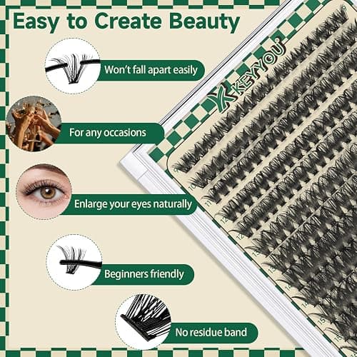 DIY Lash Extension Kit 280pcs Individual Lashes D Curl Eyelash Extension Kit KEYYOU 50D 9-18Mix Natural Lash Clusters with Lash Bond and Seal and Lash Applicator for DIY at Home(KIT-50D-0.07D-9-18Mix) thumbnail 3