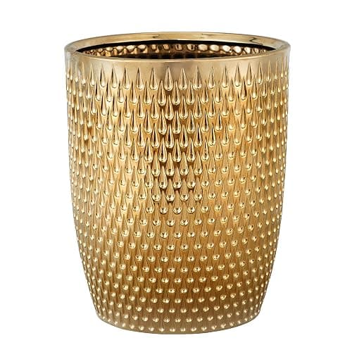 Modern Golden Small Trash Can Wastebasket, Garbage Container Bin for Bathrooms, Powder Rooms, Kitchens, Home Offices - Durable Ceramics - Round - Image 1