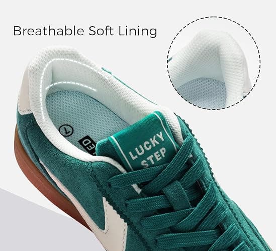 LUCKY STEP Women's Retro Fashion Sneakers Classic Casual Walking Shoes Non Slip Comfort Skate Shoes - 8 - Green Beige thumbnail 4