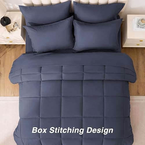 Love's cabin Full Comforter Set Indigo Blue, 7 Pieces Full Bed in a Bag, All Season Bedding Sets with 1 Comforter, 1 Flat Sheet, 1 Fitted Sheet, 2 Pillowcase and 2 Pillow Sham thumbnail 4