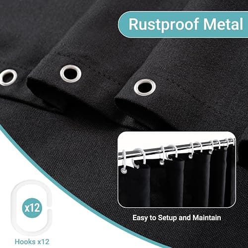 Jolilight Black Linen Shower Curtain, Heavy Duty Cloth Bath Curtain Set with 12 Plastic Hooks Simple Hotel Spa Quality Luxury Shower Curtain for Bathroom, Water Repellent, 36Wx78L thumbnail 6