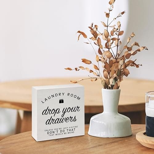 VIIJJUE Laundry Room Decor, Drop Your Drawers Funny Laundry Room Wooden Box Sign for Desk Table Shelf Decor, 5x5 Inch thumbnail 2