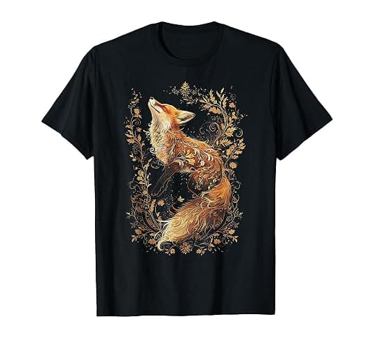 Fox Silhouette Foxes with Flowers Cottagecore Aesthetic T-Shirt - Image 1