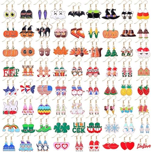 Riceshoot 72 Pairs Holiday Earrings for Women Fall Autumn Halloween Earring Thanksgiving Christmas Earrings Gifts - Image 1