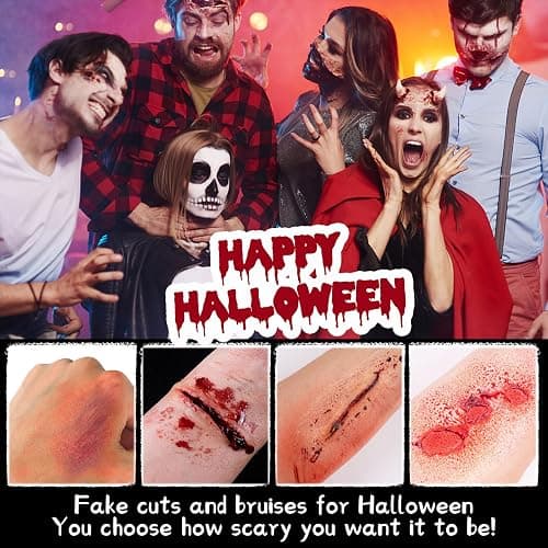 CHASPA Halloween Liquid Latex Special Effects SFX Makeup Kit - Scar Wax + 2 Btl Liquid Latex + 2 Btl Fake Blood + Spatula Tool + 2Pcs Stipple Sponge + 4Pcs Makeup Sponges + Cotton Swabs thumbnail 4