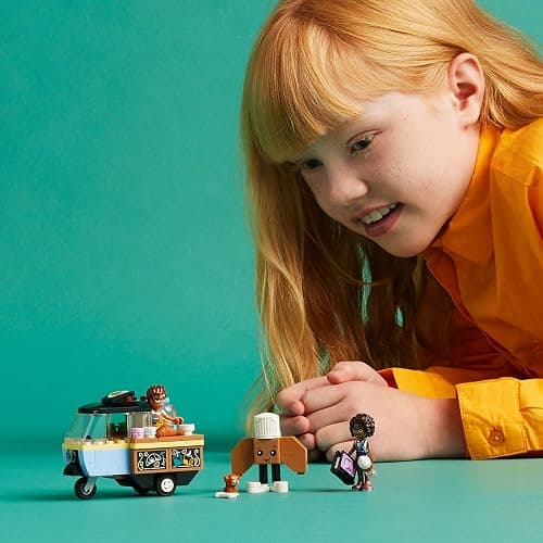 LEGO Friends Mobile Bakery Food Cart Playset, Cooking Toy for Pretend Play, Small Gift for Kids, Girls and Boys Ages 6 and Up with Aliya and Jules Mini-Dolls, Aira Dog Figure and Food Toys, 42606 thumbnail 4
