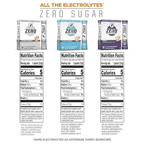 Gatorade G Zero Sports Drink Mix Powder Packets, 3 Flavor Frost Variety Pack, Electrolyte Powder Drink Mix for Hydration, Zero Sugar, 30 Total Packets thumbnail 2