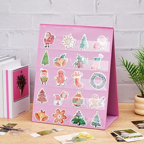 Faccito Portable Stickers Display Stand for Vendors Big 4'' Stickers, 5 Layers and 2 Sides No Assembly Required Sticker Display Rack for Vendor Events, Small Business Supplier Events Pink 13x17in thumbnail 2