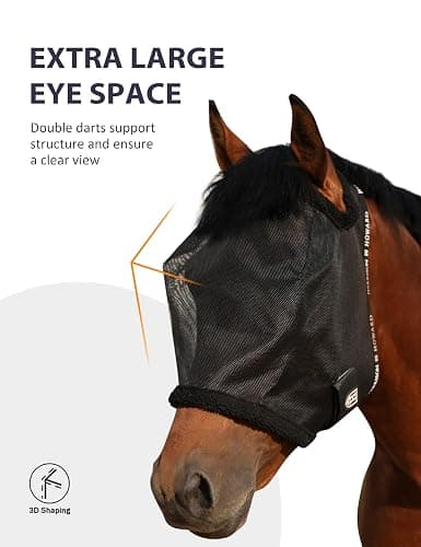 9. Harrison Howard All Round Mesh Horse Fly Mask UV Protective with Fleece Padded Edging Black L thumbnail 3