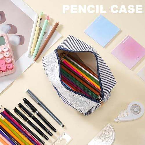 UUYUUY Makeup Bag Travel Toiletry Bag for Women, Small Cosmetic Bags with Lace Trim Cute Navy Stripe Aesthetic Organizer Makeup Pouch for Purse Emergency Bag for School Pencil Case Accessory Bag thumbnail 6