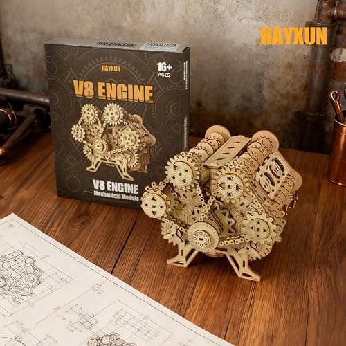 3D Puzzles for Adults - Wooden V8 Engine Model Kit, 3D Puzzle Model Engine Kit with Working Motor, DIY Kits Hobbies for Men for Men, Teen (591 Pcs) thumbnail 7