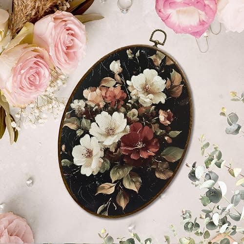 JQF Vintage Floral Oval Wall Decor, Cottagecore Moody Flower Oval Canvas Wall Art, Farmhouse Retro Floral Framed Prints Hanging Decor for Home Bedroom Living Room, 8.5x11.5 Inch thumbnail 3