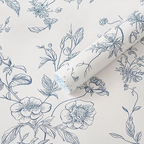 Ismoon Peel and Stick Wallpaper Floral Vintage Stick on Wall Paper Blue and White Contact Paper for Cabinet French Textured Removable Self Adhesive Wallpaper Vinyl for Bedroom Wall Deco 17.3 x 78.7in - Image 1
