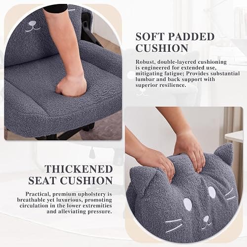 Sunchen Criss Cross Chair, Cute Comfy Cross Legged Home Office Desk Chair | Luxurious Teddy Fleece, Ultra-soft Thick Cushion, Adjustable Arms, Smooth Wheels, Easy to Assemble Computer Desk Chair thumbnail 7