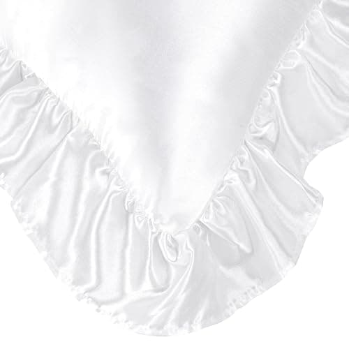 PiccoCasa Kissenbezug Satin Pillowcase 2er Set Kopfkissenbezüge mit rüschen kuschelig Hotelverschluss als Dekokissenbezug für Wohnzimmer Schlafzimmer Sofa Deko Weiß 40x60cm thumbnail 5