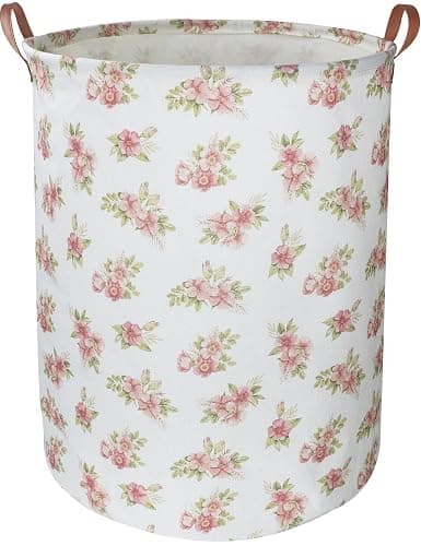 NTAOHAMPER Pink Flower Laundry Hamper, laundry Basket, Nursery Hamper,Waterproof Storage Bin for Bedroom,Clothes Organizer Basket, Room Decor(Pink Flower) - Image 1