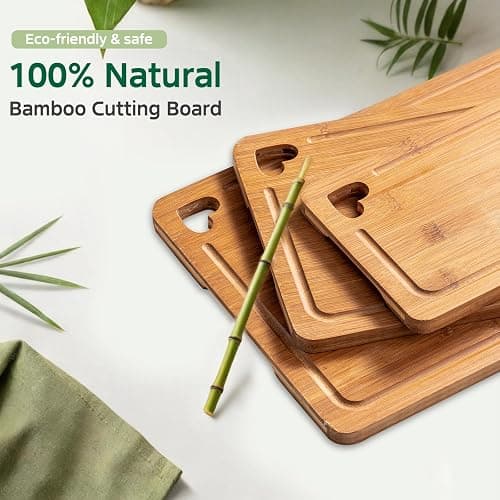 Vocvee Bamboo Cutting Boards for Kitchen(Set of 3), Wood Cutting Board with Wood Storage Stand, Charcuterie & Chopping Board for Vegetables and Meat, with Deep Juice Groove, Ideal Kitchen Gifts thumbnail 7