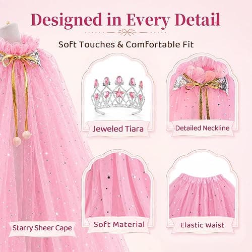 Meland Princess Dress Up Toy for Girls 3-8, Cape & Tutu Set for Girls Gift | Versatile soft cape pairs with skirt or everyday outfits for creative styling, Christmas Birthday gift & Halloween costume thumbnail 3