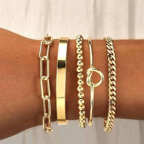 AOZEL Gold Plated Bracelets for Women Stack,Bangle Cuff Bracelet Set Non Tarnish Jewelry for Women Trendy thumbnail 2