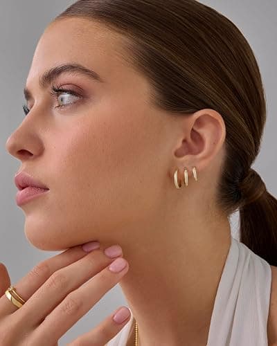 PAVOI 18K Gold Plated 925 Sterling Silver Posts 3 Pairs Hoop Earrings Set for Women | Huggie Earring Pack thumbnail 4