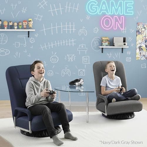 Best Choice Products Swivel Gaming Chair 360 Degree Multipurpose Floor Chair Rocker for TV, Reading, Playing Video Games w/Lumbar Support, Armrest Handles, Adjustable Foldable Backrest - Black/Black thumbnail 2