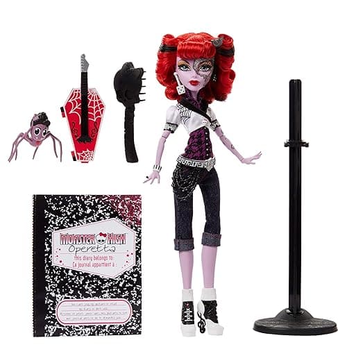 Monster High Boo-riginal Creeproduction Doll, Operetta Collectible Reproduction with Doll Stand, Diary, and Pet Spider Memphis “Daddy O” Longlegs thumbnail 7