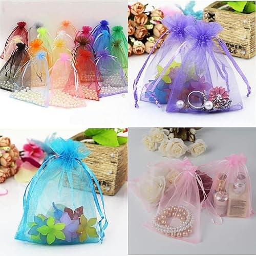 Organza Bags 100Pcs 4x4.72 inch, Drawstring Organza Jewelry Pouches Wedding Party Christmas Favor Gift Bags, for Festival, Party, Jewelry, Candy, Bathroom Soaps, Pouches Gift Bags. (Multicolor) thumbnail 3