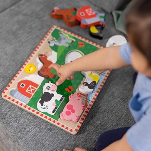 Melissa & Doug Farm Wooden Chunky Puzzle (8 pcs) - FSC Certified | 8 Chunky Wooden Pieces, Stand-Up Farm Animals and Barn, Motor Skill Building Puzzle Play, Toddler Toys for Kids, Ages 2+ thumbnail 5