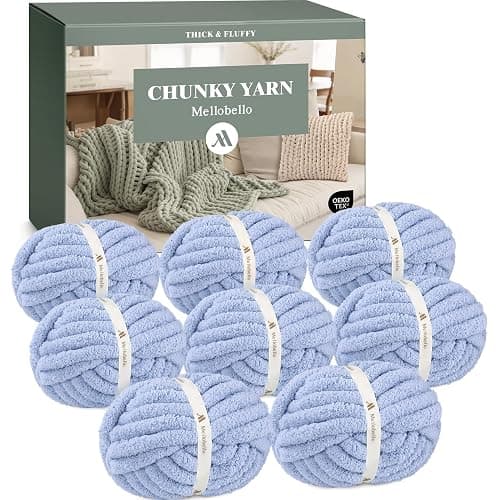 Mellobello Jumbo Chunky Yarn for Hand Knitting - Super Thick Chenille Chunky Yarn for Crocheting - Extra Soft Bulky Fluffy Blanket Big Yarn 8 Jumbo Pack (27yds,8 oz Each Skein) Lake Blue - Image 1