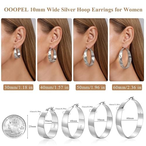 OOOPEL 10mm Wide 925 Sterling Silver Hoops Earrings for Women, 14K Real Gold Plated Hoop Earrings for Women Hypoallergenic Lightweight Oversize Big Gold Hoop Earrings Jewelry Gifts 30/40/50/60MM thumbnail 5