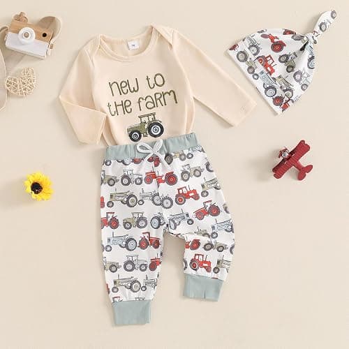 Madjtlqy Little Dude Newborn Baby Boy Fall Clothes Long Romper Bodysuit Jogger Pants Set 3Pcs Infant Coming Home Outfit thumbnail 3