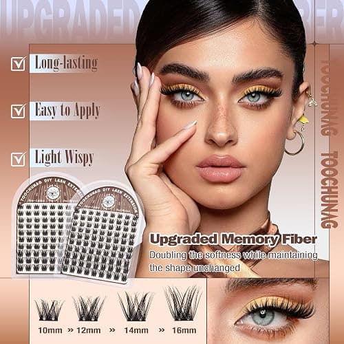 TOOCHUNAG Lash Extension Kit Wispy Lash Clusters Kit Thin Band Cluster Eyelash Extensions Kit Natural Individual Eyelashes Kit DIY Cluster Lashes with Lash Bond and Seal and Tweezers (10-16mm-D) thumbnail 2